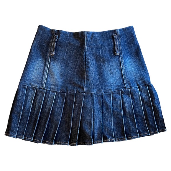Pleated Mini Jean Skirt - Picture 1 of 3